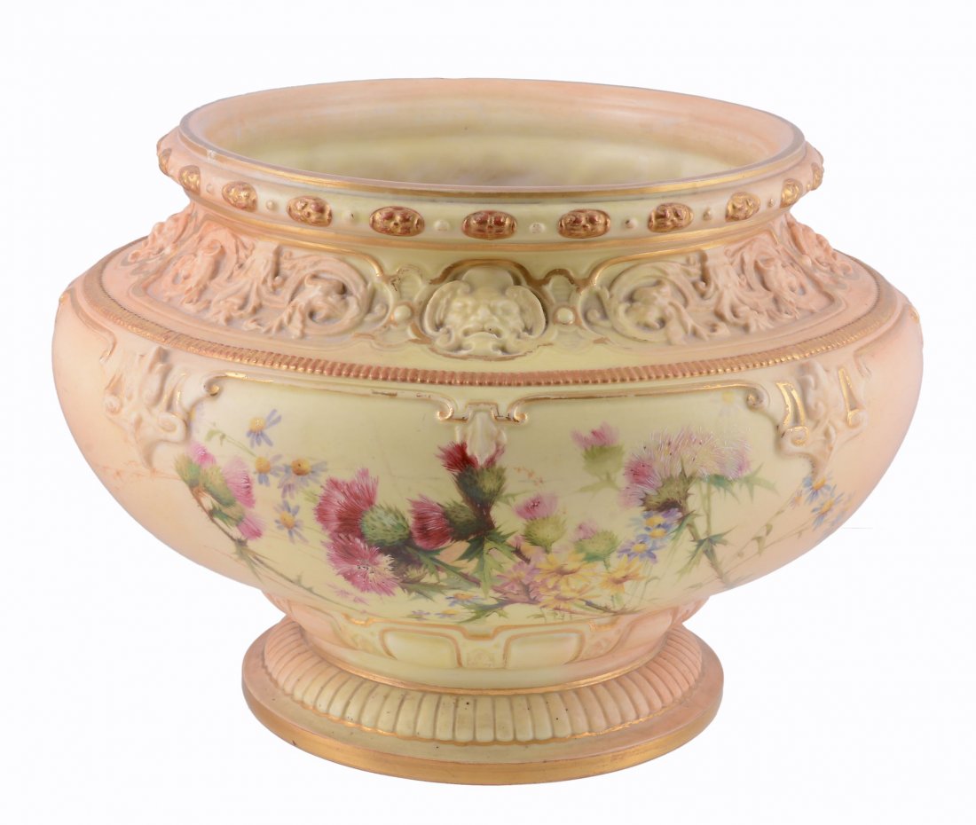 A large Royal Worcester ivory-ground jardiniere, circa (1 of 2)