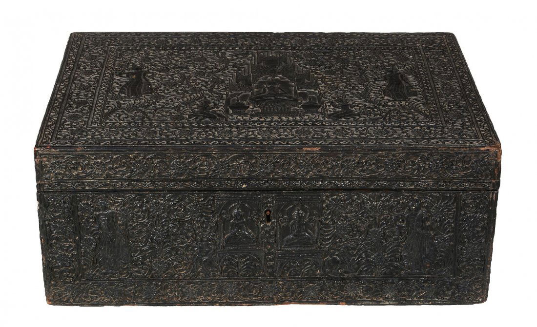 A Burmese lacquered box, circa 1900, with raised (1 of 2)