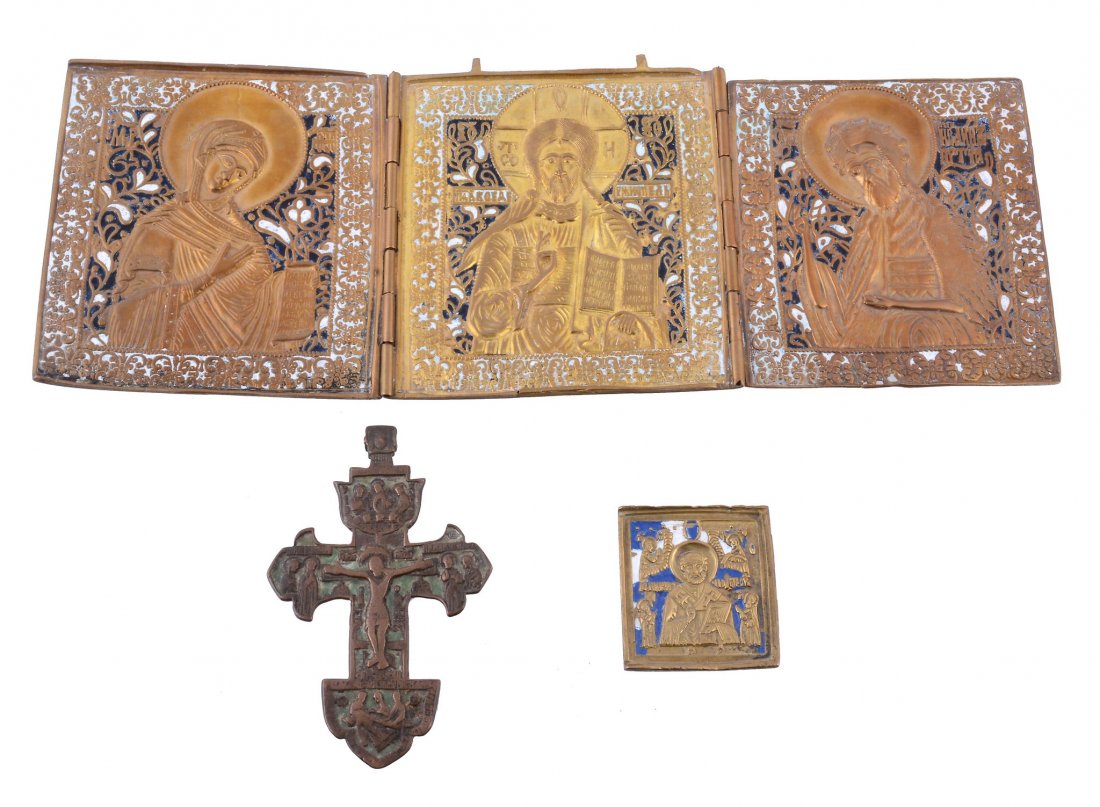 A pair of 19th century Russian cast brass and enamel (1 of 4)