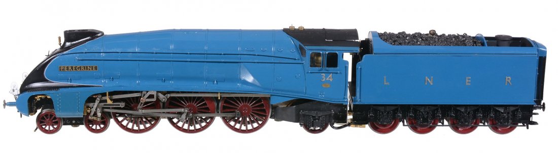 A Gauge 1 detailed model of an LNER A4, 4-6-2 Pacific: A Gauge 1 detailed model of an LNER A4, 4-6-2 Pacific locomotive "Peregrine" No.34, built in 10mm scale by Mr . Alan Bullock and Mr . Dave Parker of Buxton Models being spirit fired live steam powered