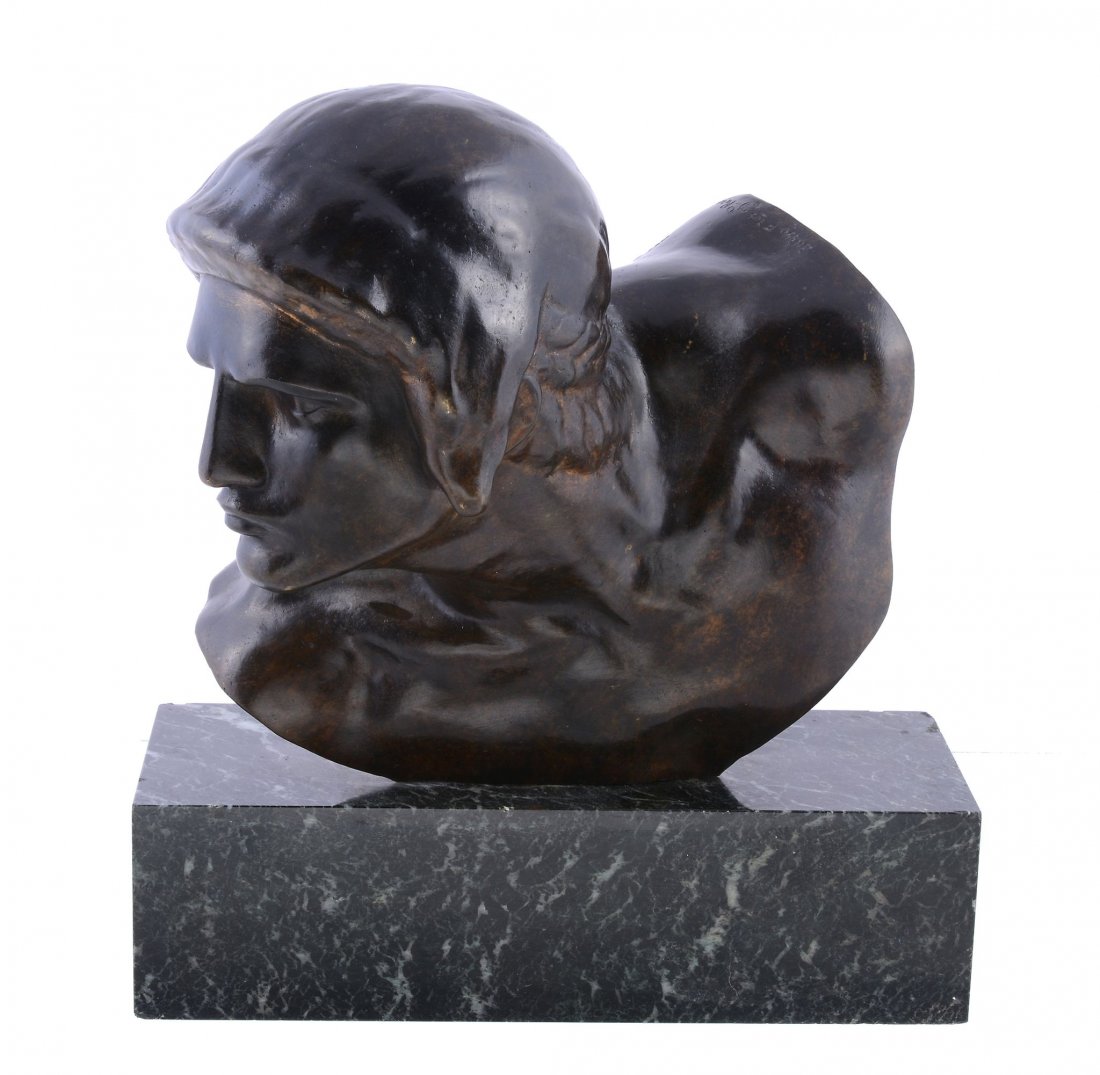 Constant Roux , The Gladiator , a patinated bronze: Constant Roux (1865-1942), The Gladiator , a patinated bronze bust, circa 1920, signed in the maquette Constant Roux cire perdu Susse Fres Edts Paris , and with an impressed foundry stamp, on a veined