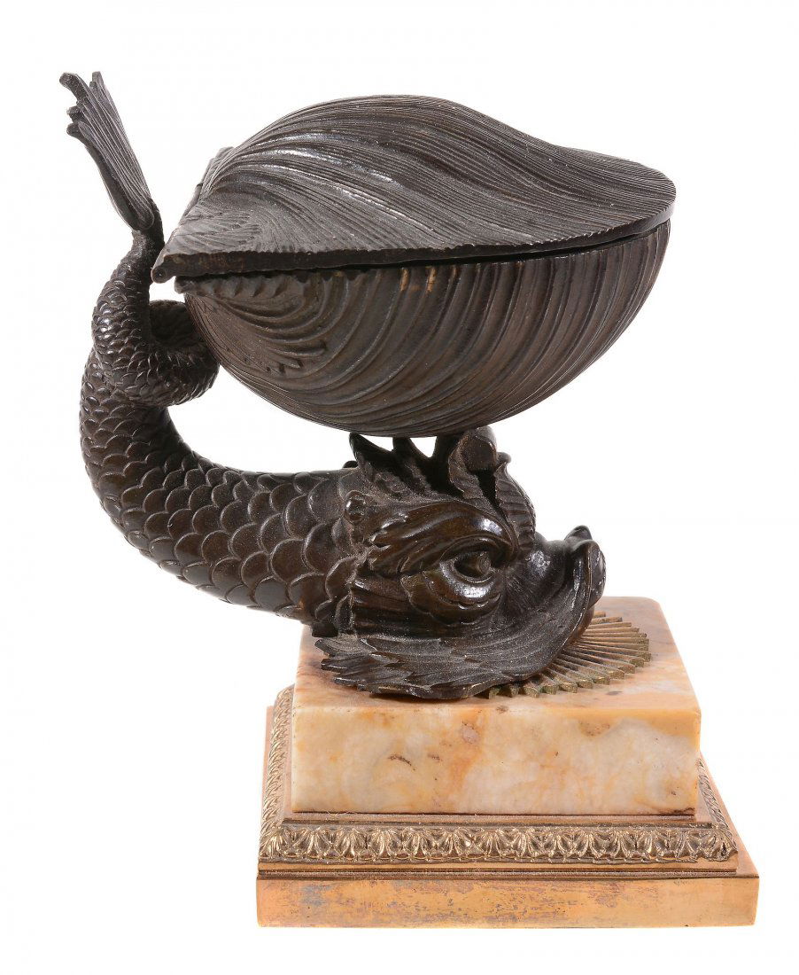 A Continental patinated bronze and marble mounted (1 of 3)