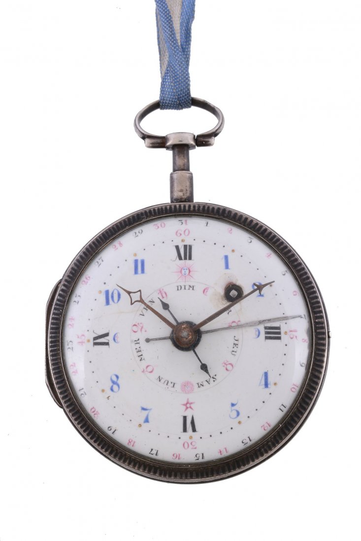 A French silver open face multiphase pocket watch, (1 of 2)