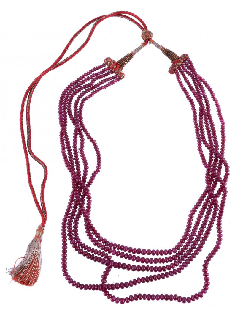 A five row ruby necklace, the graduated ruby beads to a (1 of 1)