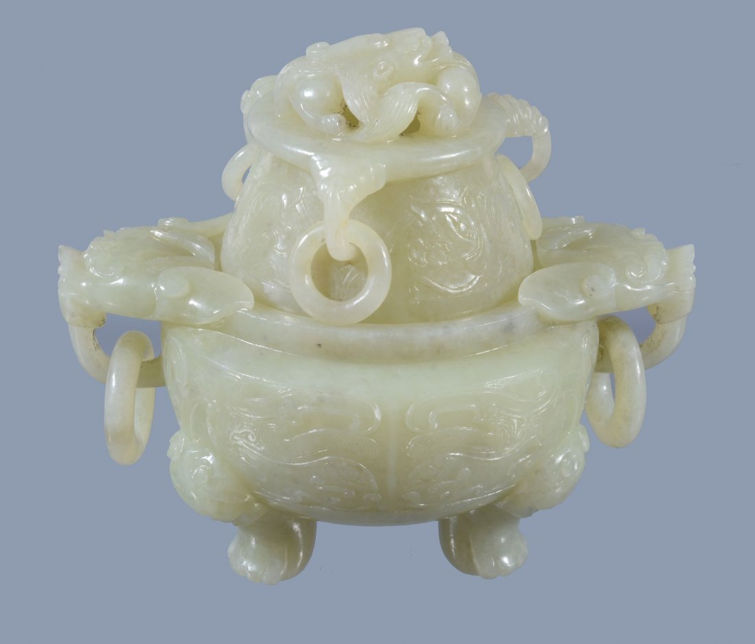 A Chinese yellow jade censer and cover, 19th or 20th (1 of 5)