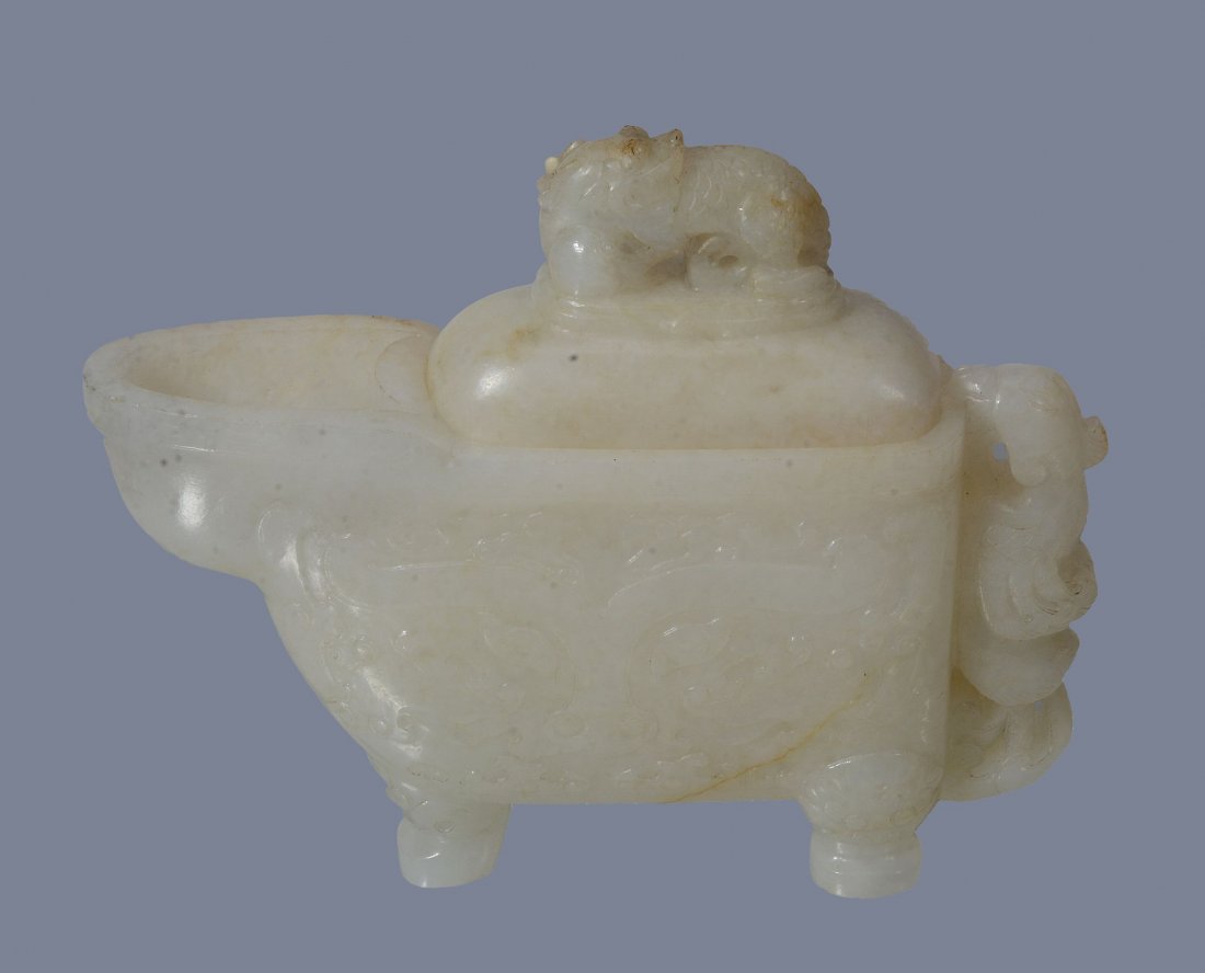 A Chinese white jade archaistic style vessel and cover (1 of 4)