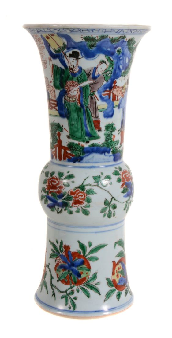 A Chinese Wucai vase, Shunzhi Period , gu , with a (1 of 4)