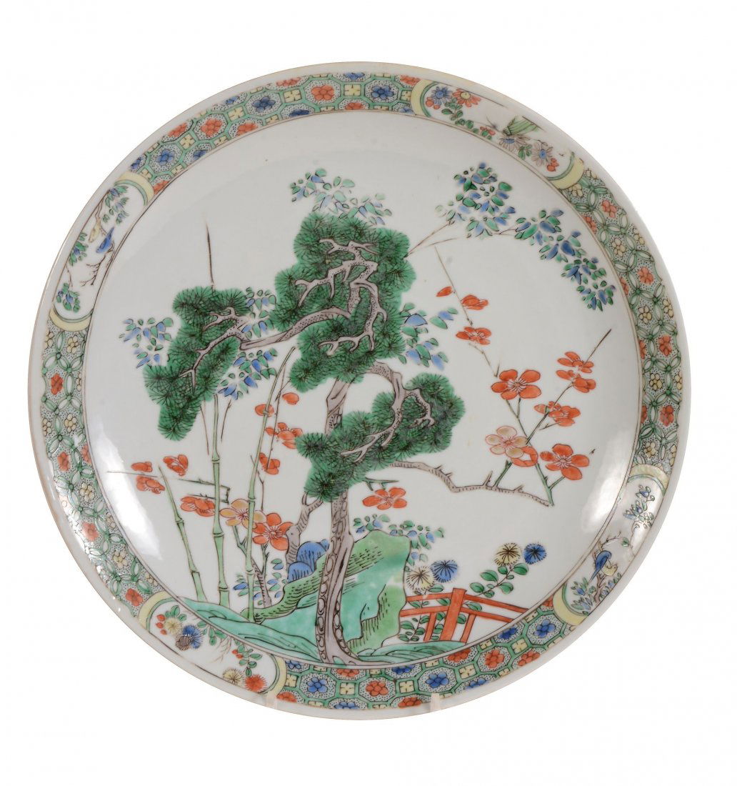 A Chinese Famille Verte dish , Kangxi, decorated to the (1 of 3)