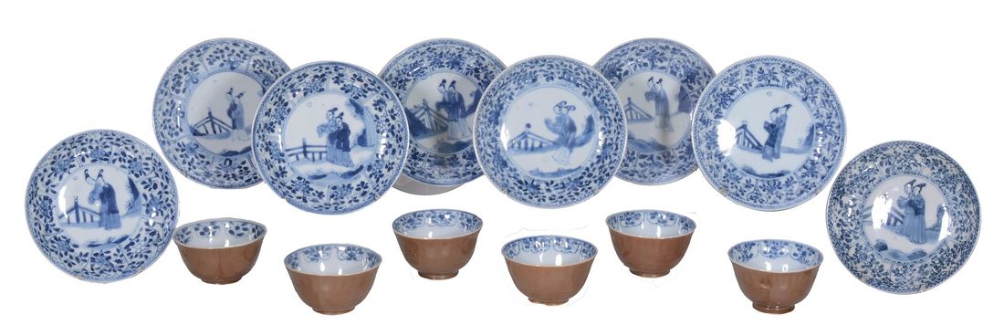A set of six tea bowls and eight saucers, 18th century (1 of 3)