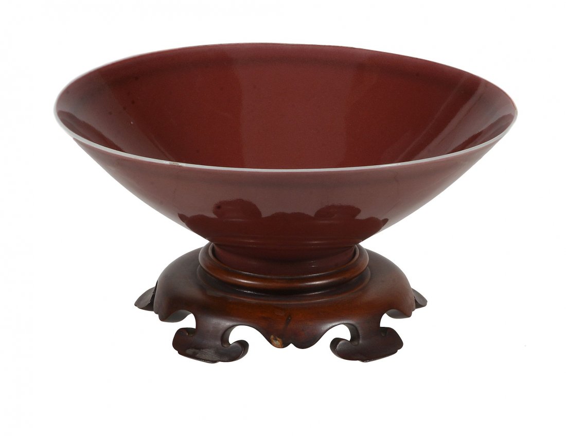 A Chinese copper-red glazed bowl, Qing Dynasty or later (1 of 3)