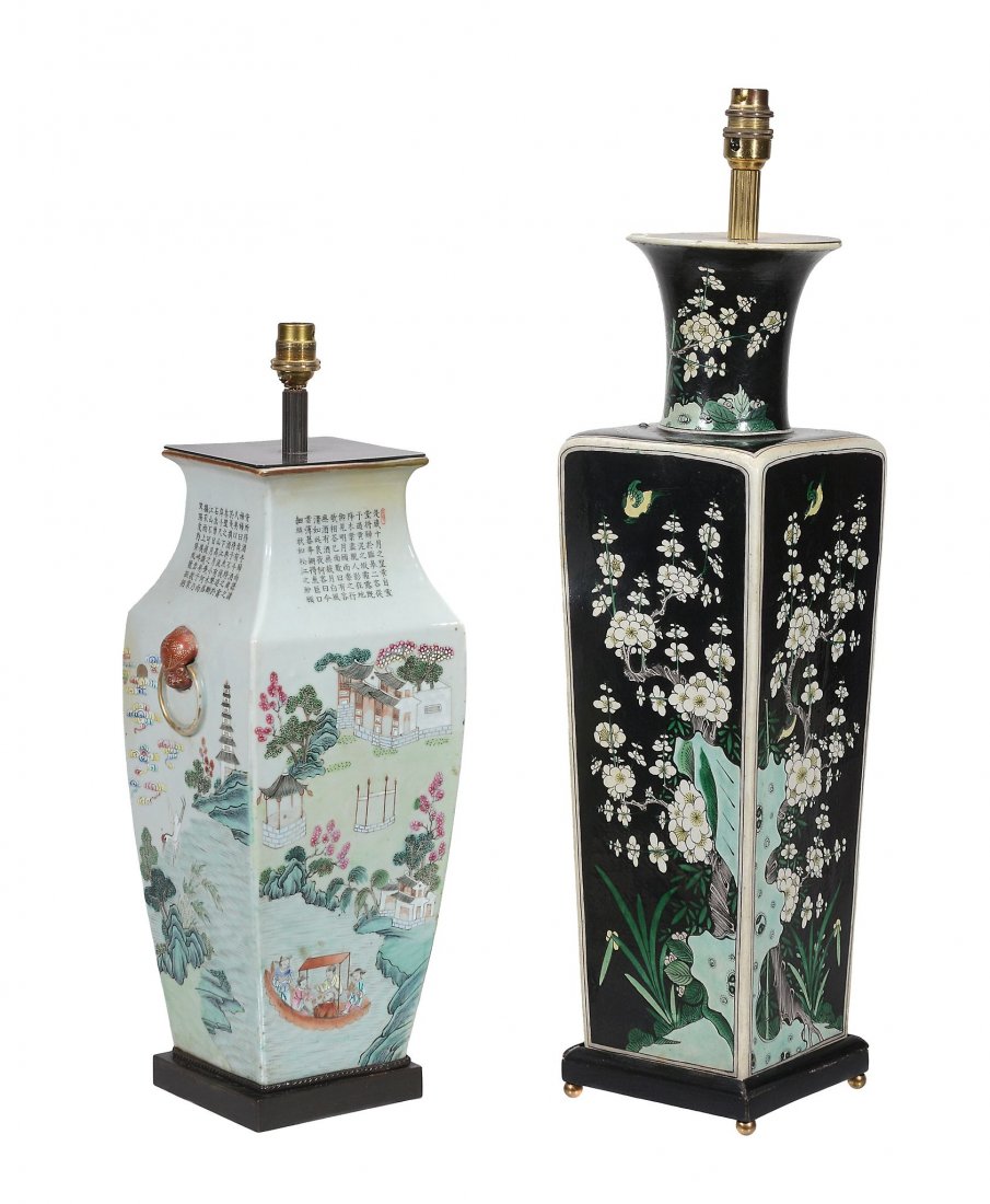 A large Chinese Famille Noire vase, of square section (1 of 2)