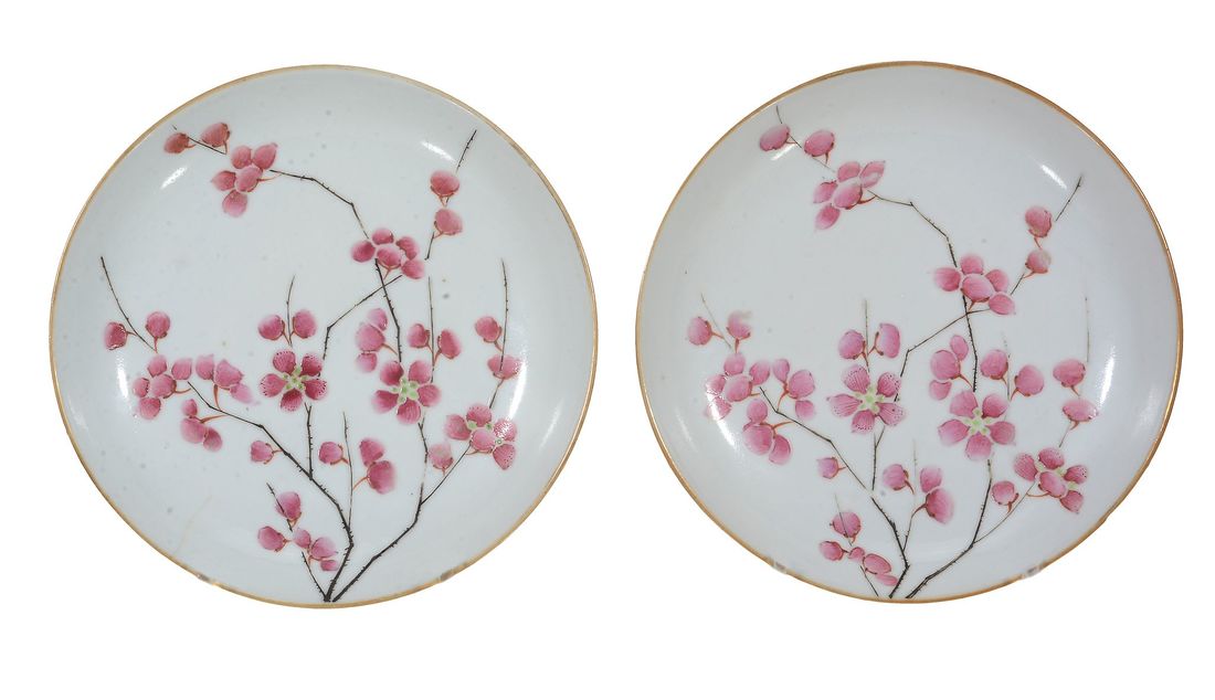 A pair of Chinese Famille Rose small saucer dishes (1 of 3)