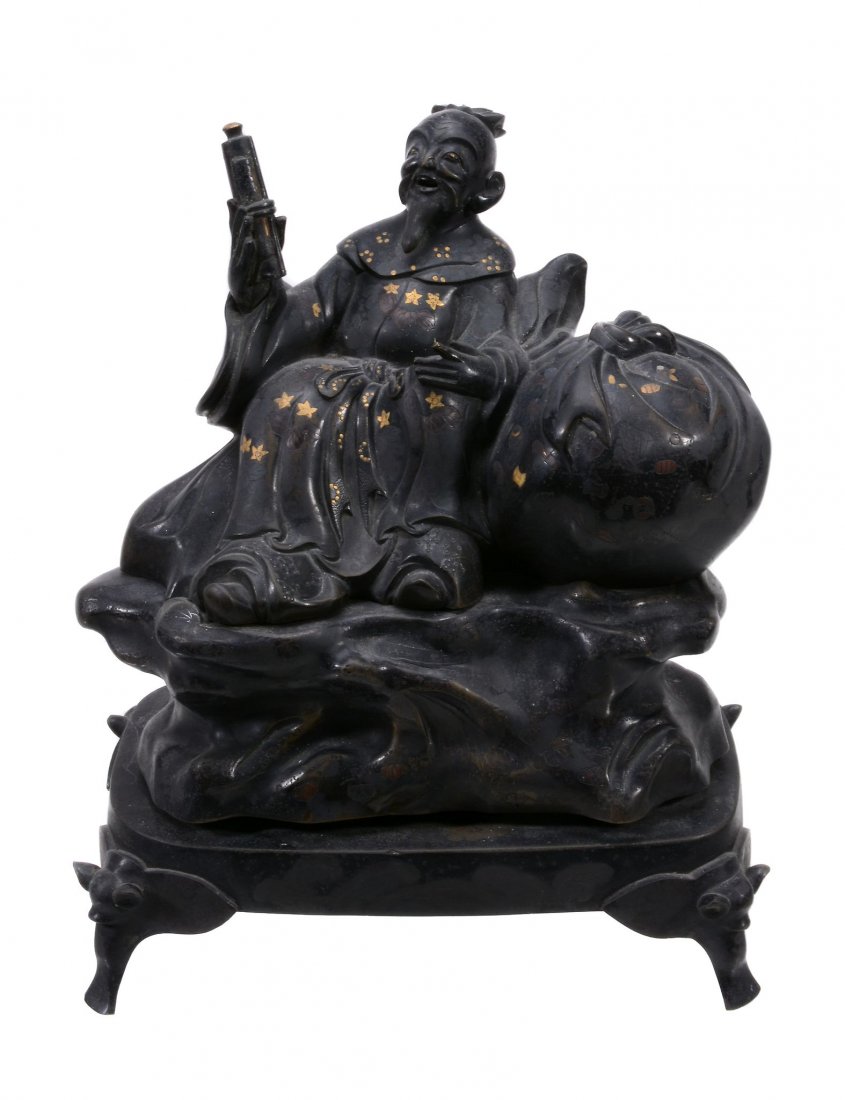 A Japanese Bronze Incense Burner of a Bearded Sage, (1 of 4)