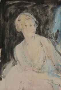 Ambrose McEvoy (1878-1927) - A portrait of Lady Diana: Pen and watercolour 51 x 35cm (20 x 13 3/4in.) Exhibited: Royal Academy, Winter Exhibition, 1928 (label affixed, verso) National Gallery, British Painting Since Whistler, 1940 (label affixed, verso) M