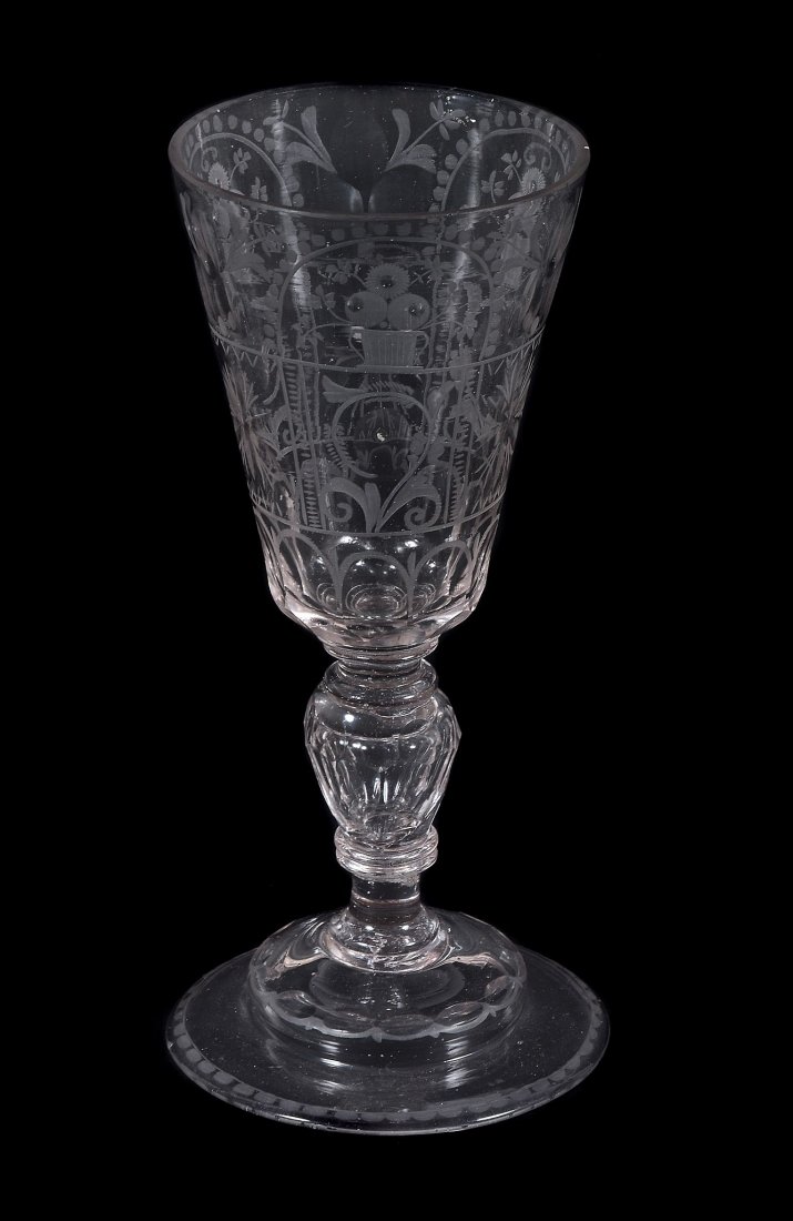 A Bohemian engraved glass goblet, mid 18th century (1 of 2)