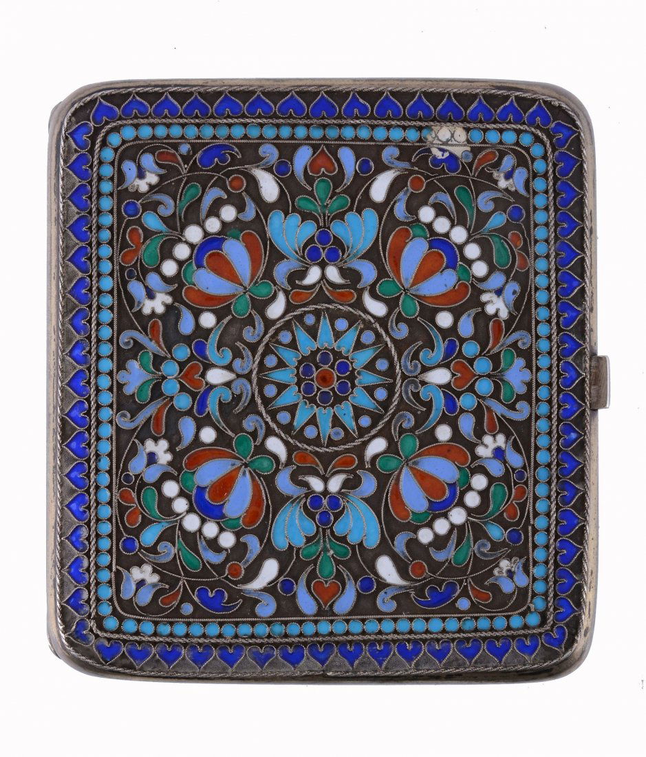 A Russian silver and enamel almost square cigarette (1 of 5)