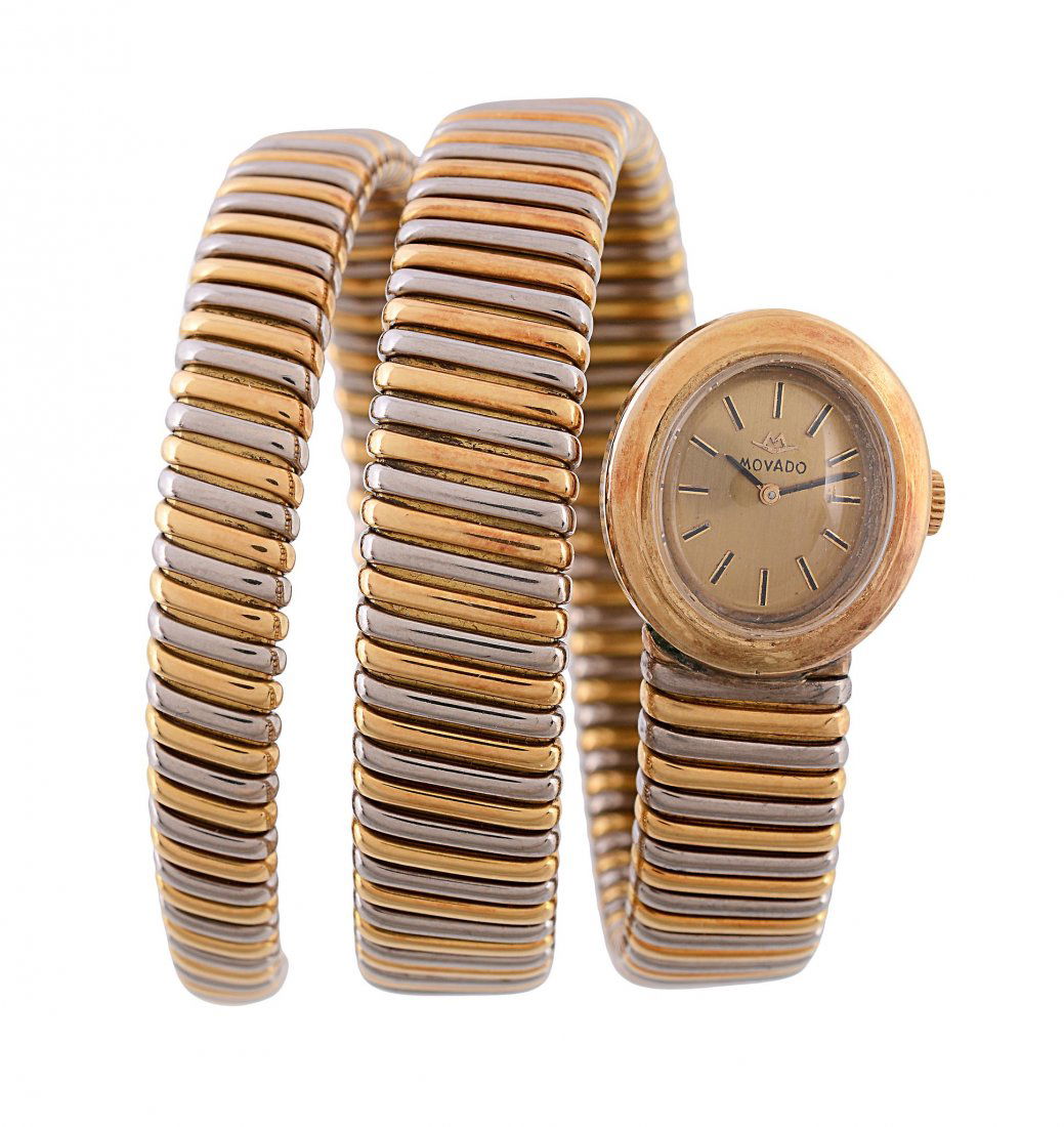 Movado, a two colour bracelet wristwatch, manual wind (1 of 3)