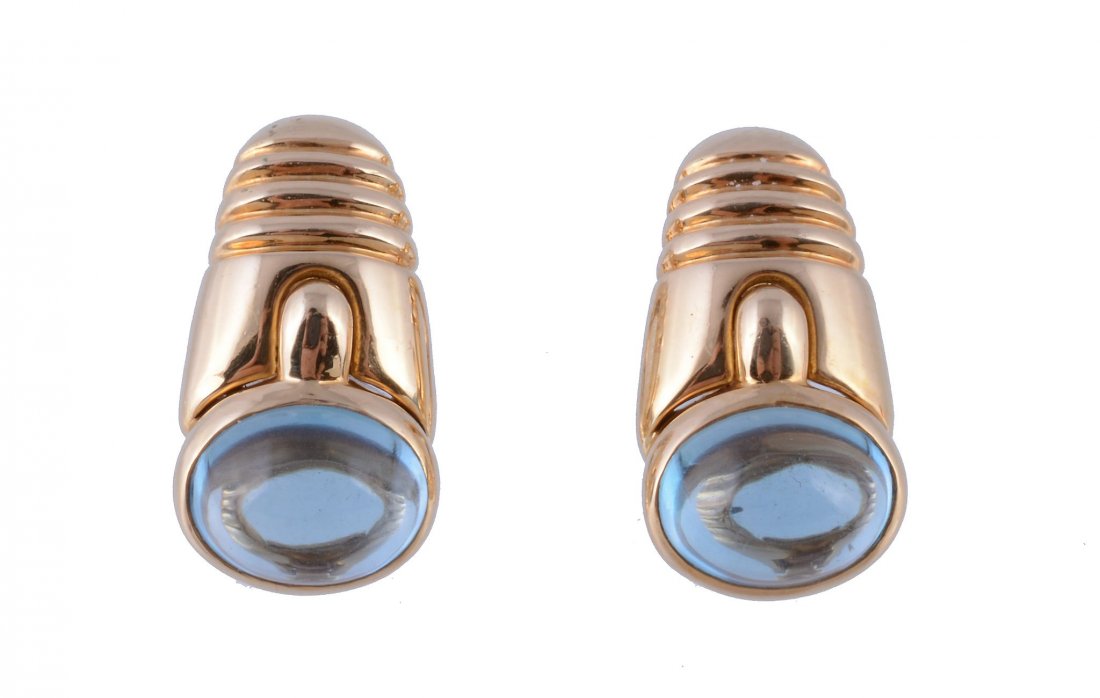 A pair of blue topaz earrings by Bulgari, the oval (1 of 2)