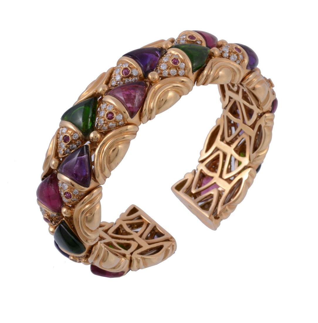 A tourmaline and diamond fish bangle, set with (1 of 1)