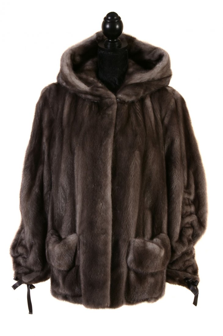 Rosenberg & Lenhart grey mink jacket with hood, (1 of 2)