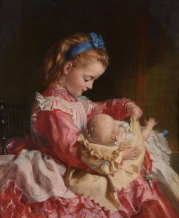 Att Sophie Anderson (French 1823 - 1903) - Maternal: Oil on canvas 30.5 x 25.5cm (12 x 10in.)