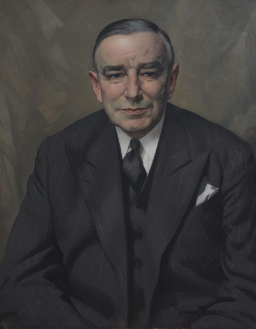 Herbert James Gunn (British 1893 - 1964) - The Chairman: Oil on canvas Signed, lower right 77 x 64 cm (30 1/4 x 25 1/4 in.) IMPORTANT: This lot is sold subject to Artists Resale Rights, details of which can be found in our Terms and Conditions.