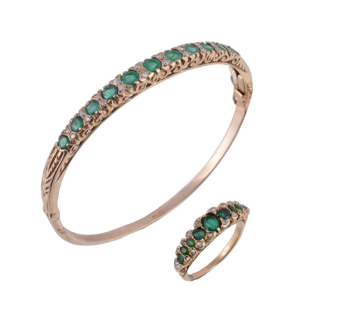 An emerald and diamond ring and hinged bangle (1 of 1)