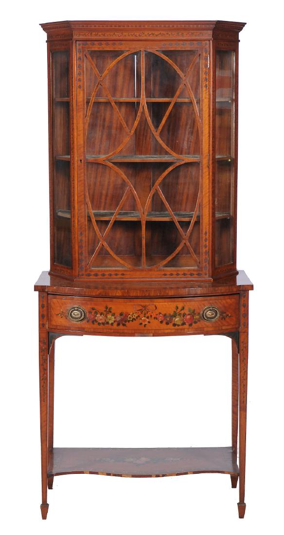 A Sheraton Revival satinwood display cabinet on stand (1 of 4)