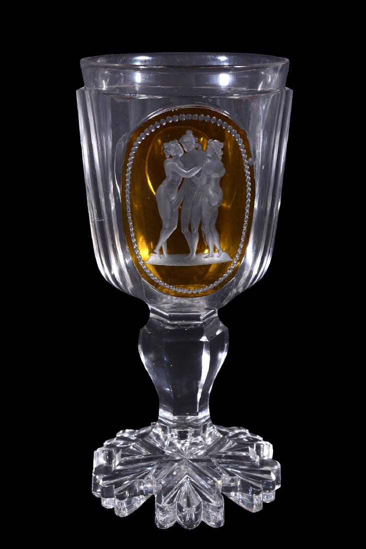 A Bohemian goblet , circa 1860, the hexagonal bowl with (1 of 2)