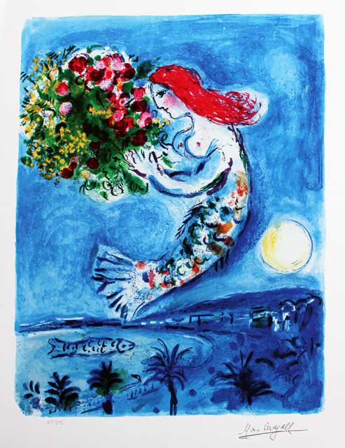 CHAGALL ** BAY OF ANGELS **: Artist: Marc Chagall Title : Bay of Angels Medium: Fine Art Giclee on Paper Limited Edition: 200 Image Size: Approximately 25 ½ inches x 17 inches Paper Size: Approximately 30 inches x 22 inche