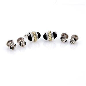 David Yurman Onyx 14k Yellow Gold & Silver Cable: This is an elegant authentic cufflink and stud set from David Yurman, it is crafted from solid 14k yellow gold and sterling silver and has black onyx accent. The cufflinks has Yurman's cable design is