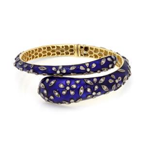 Estate 1.00ct Diamond 18k Gold Blue Enamel Bypass Flex (1 of 4)