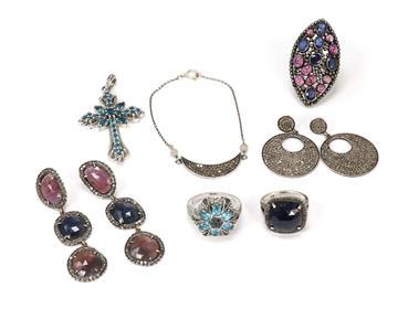 Vintage Lot of 7 Jewelry 29 Carats Gems & Diamond 925 (1 of 4)
