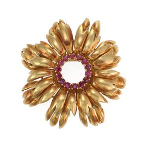 Tiffany & Co. Vintage 1 Carat Ruby 18k Yellow Gold Leaf (1 of 4)