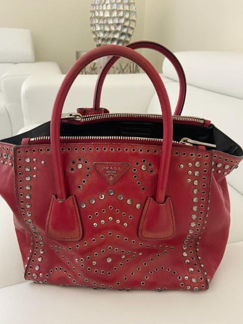 Prada red studded bag: Prada red studdes bag with handles