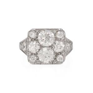 Art Deco Platinum 4.10ct Diamond Rectangle Top Ring (1 of 4)