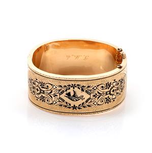 Victorian 14k Rose Gold Black Enamel Wide Floral Design (1 of 4)