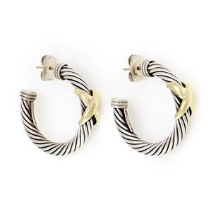 David Yurman 925 Silver 14k Gold X Design Cable Hoop (1 of 4)