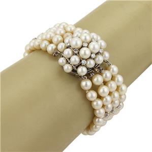 Estate 1.05ct Diamonds Multi-strand Pearls 14k White (1 of 4)
