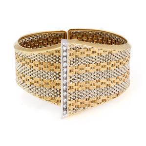Vintage Diamond 18k Two Tone Gold Fancy Wide Mesh Cuff (1 of 5)