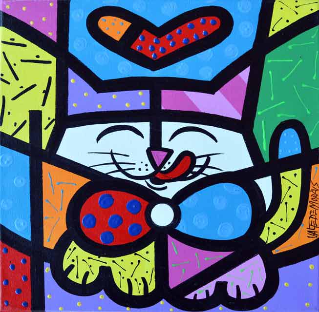 MORAIS ** HAPPY CAT ** SIGNED ORIGINAL ACRYLIC (1 of 2)