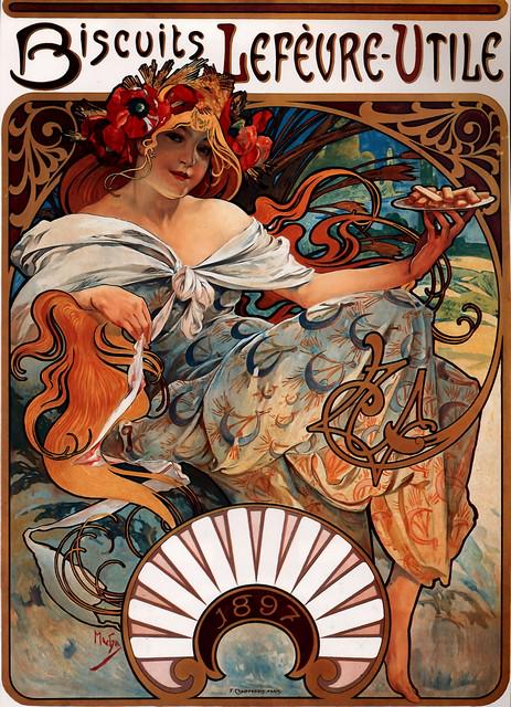 ALPHONSE MUCHA ** BISCUITS LEFEURE-UTILE **: Artist: Alphonse Mucha Title: Biscuits Lefeure-Utile Medium: Fine Art Giclee on Canvas Image Size: Approximately 32 inches x 23 inches Framed: Unframed on Unstretched Canvas Details: This is a beautif
