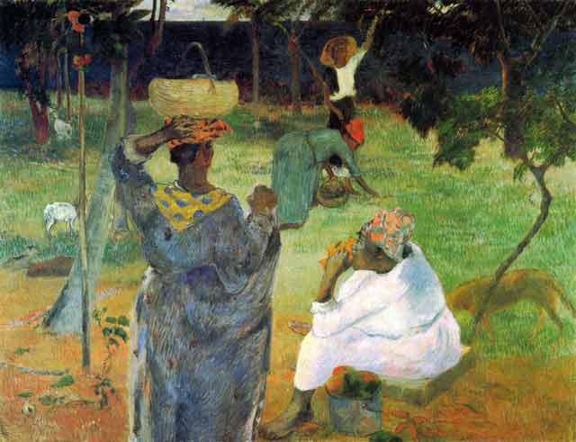 Artist: Eugene Henri Paul Gauguin (b. 1848 - 1903): Artist: Eugene Henri Paul Gauguin (b. 1848 - 1903) Title: Mango Fruit Medium: Fine Art Giclee on Canvas Image Size: Approximately 15 ½ inches x 20 inches Framed: Unframed on Unstretched Canvas