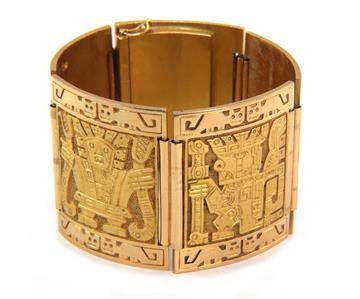 Estate 18k YGold Embossed Peruvian Inca Large Bracelet (1 of 4)