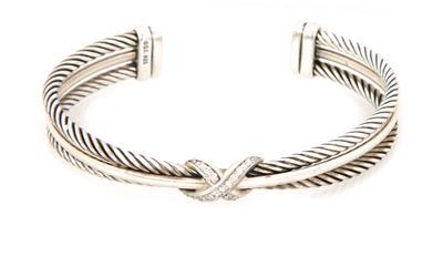 David Yurman Diamond X Sterling Silver Triple Band Cuff (1 of 4)