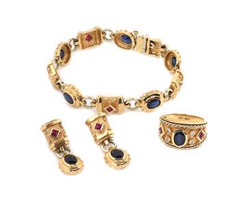 9.08ct Diamond Sapphire Ruby 14k Gold Earrings Bracelet (1 of 4)