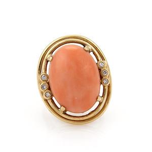 Vintage Diamond Large Cabochon Coral 14k Yellow Gold (1 of 4)