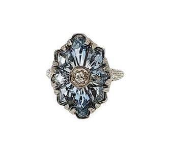 Art Deco 3.03ct Kaleidoscope Aquamarine Diamond 18k (1 of 7)