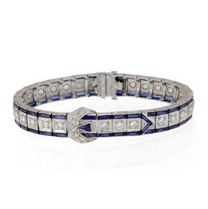 Art Deco 6ct Diamond Sapphire Platinum Buckle Style (1 of 4)