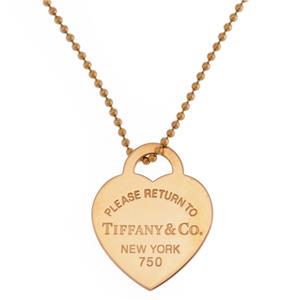 Tiffany & Co. 'Please Return' 18k Rose Gold Heart Pendant Bead Chain 34" Long